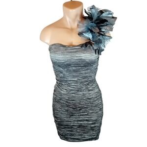 Y2K Daisy Bodycon Ruched Cocktail Dress One Shoulder Flower Accent Whimsigoth S